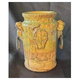 Glazed stoneware crock with floral design and