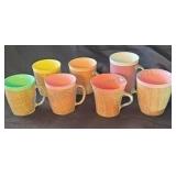 Mid-century insulated Raffiaware mugs with woven