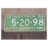 Vintage 1955 Michigan trailer plate