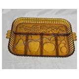 Amber glass relish tray. 12x9.
