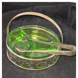 Uranium grass relish dish with silver plated