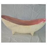Pink and cream ceramic dish. Marked "USA".