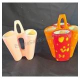 Vintagemulti chamber vases. Pink double vase and