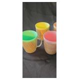 Mid-century insulated Raffiaware mugs with woven
