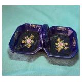 Hand painted cobalt blue candy dish. 8x6.