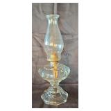 Large clear glass oil lamp. 18ins