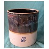 Vintage two-tone ceramic crock. Mark with number