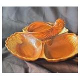 1976 Haeger 3-section shell snack tray with