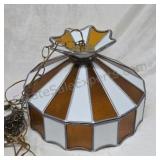 Tiffany style leaded glass hanging lamp. 14ins.
