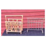 Two magazine racks. Rattan and vintage steel