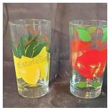 Vintage Libbey juice glasses with lemon and apple