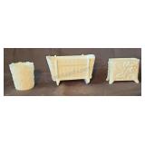 Milk glass pieces. Toothpick holder, baby cradle