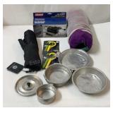 Camping gear. Aluminum cookware, laundry hooks,