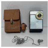 1963 sears Silver tone 8 transistor radio and ear
