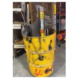 Rolling Metal Barrel W/ Garden Tools