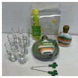 6 glass Corona Extra shot glasses and 1new siesta