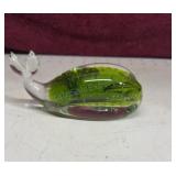 Vintage Glass green Whale figurine