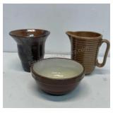 2 ceramic pieces and 1 USA small pitcher