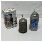 Vintage beer steins with pewter lids made in
