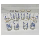 Set of glasses from Germany with gold rims.