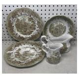 Meakin Transfer ware Plates, Bowl & Pitchers