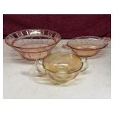 Imperial glass bowl & Pink depression glass bowls
