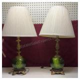 Mid century Green/Brass Lamps