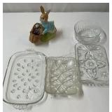Assorted glass candy dishes with ceramic Peter