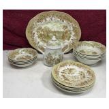 J&G Meakin "Romantic England" green transferware