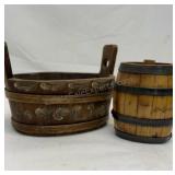 Vintage Deco barrel plant holder and keg. Carved