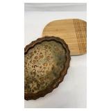 Fancy vintage wooden serving try and a brass made