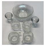 vintage crystal decanter stopperS, 4 glass punch