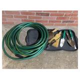 Water Hose, 2 Boot Mats & Garden Tools