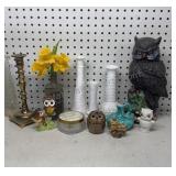 Milk Glass Vases, Owl Figurines & More