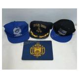 2 service hats 1 police hat and 1 u.s. naval