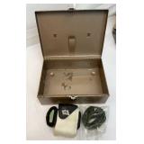 Metal lock box, with tie doe straps and a back
