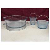 FIRE KING Casserole, Blue June Ice bucket & Cream