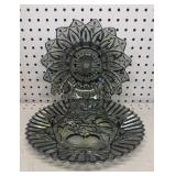 Smoked Carnival Glass Plate & Bowl
