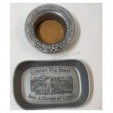 Pewter bread tray and a pewter wine bottle