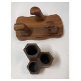 Wood pipe holder with a pencil/ pen organizer.