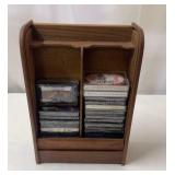 Vintage teakwood roll front cassette tape holder