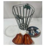 Plates pumpkin candy dishes steel garbage can.