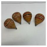 4 vintage 1960ï¿½s wooden metal tip spin tops