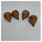 4 vintage 1960ï¿½s wood spin tops with metal tips