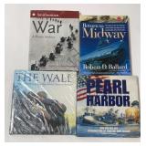 Books about WW2 and the Vietnam .memorial wall.