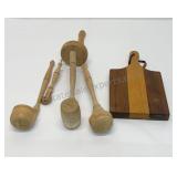 Wood kitchen tools with cutting board.