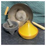Ceramic tagine,Mortar and wok