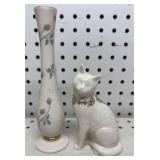 Lenox 7 inch Bud Vase & 5 inch Cat Figurine