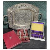 Serving tray, desert utensils
