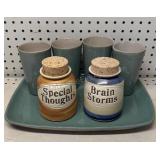 Pottery Drink Set & Brophy Canisters